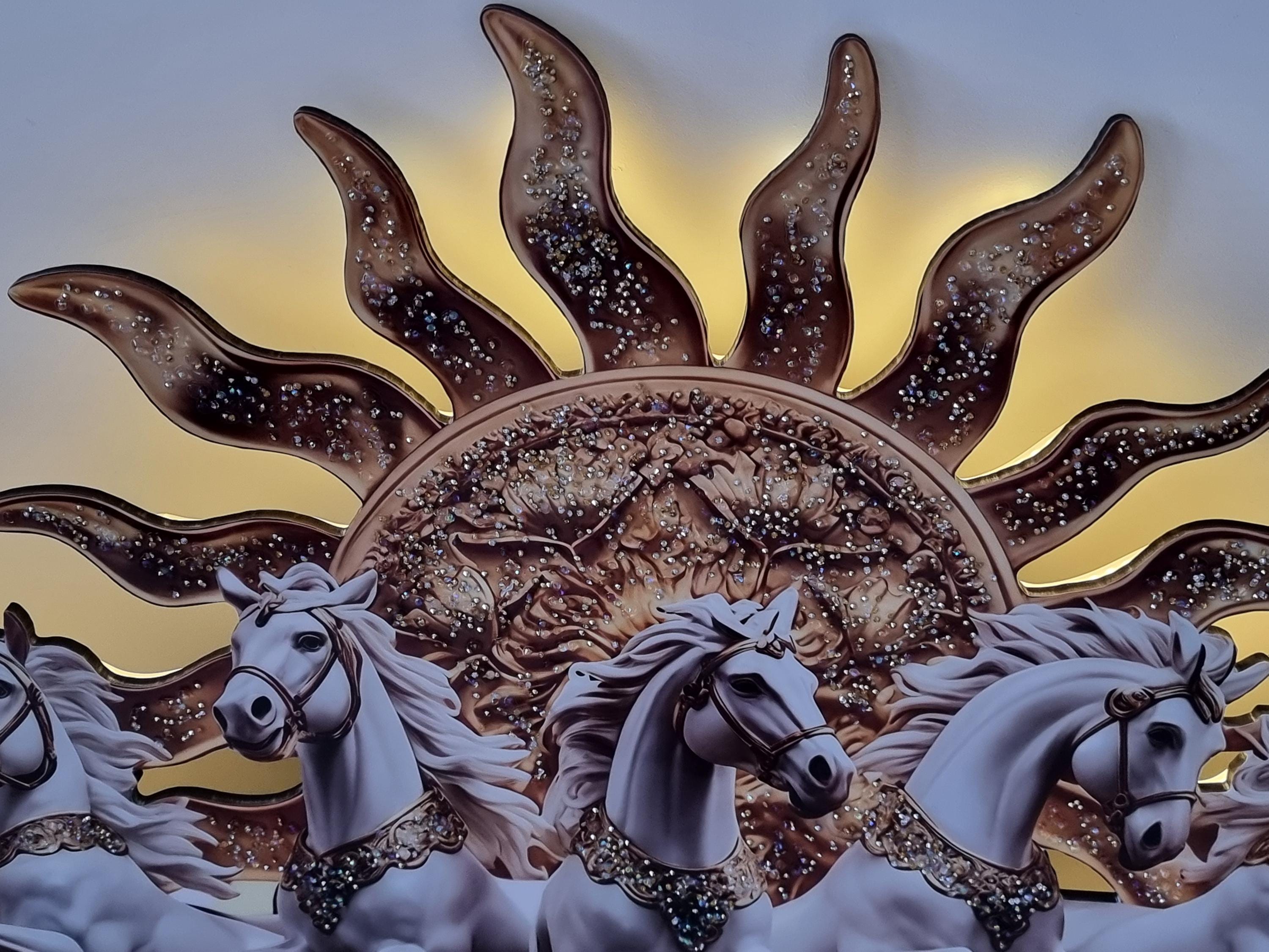 7 Running Horses Crystal Porcelain LED Wall Art - Luxury Home