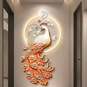 LED Crystal Porcelin Peacock Wall Art Home decor LED Wall Lamp