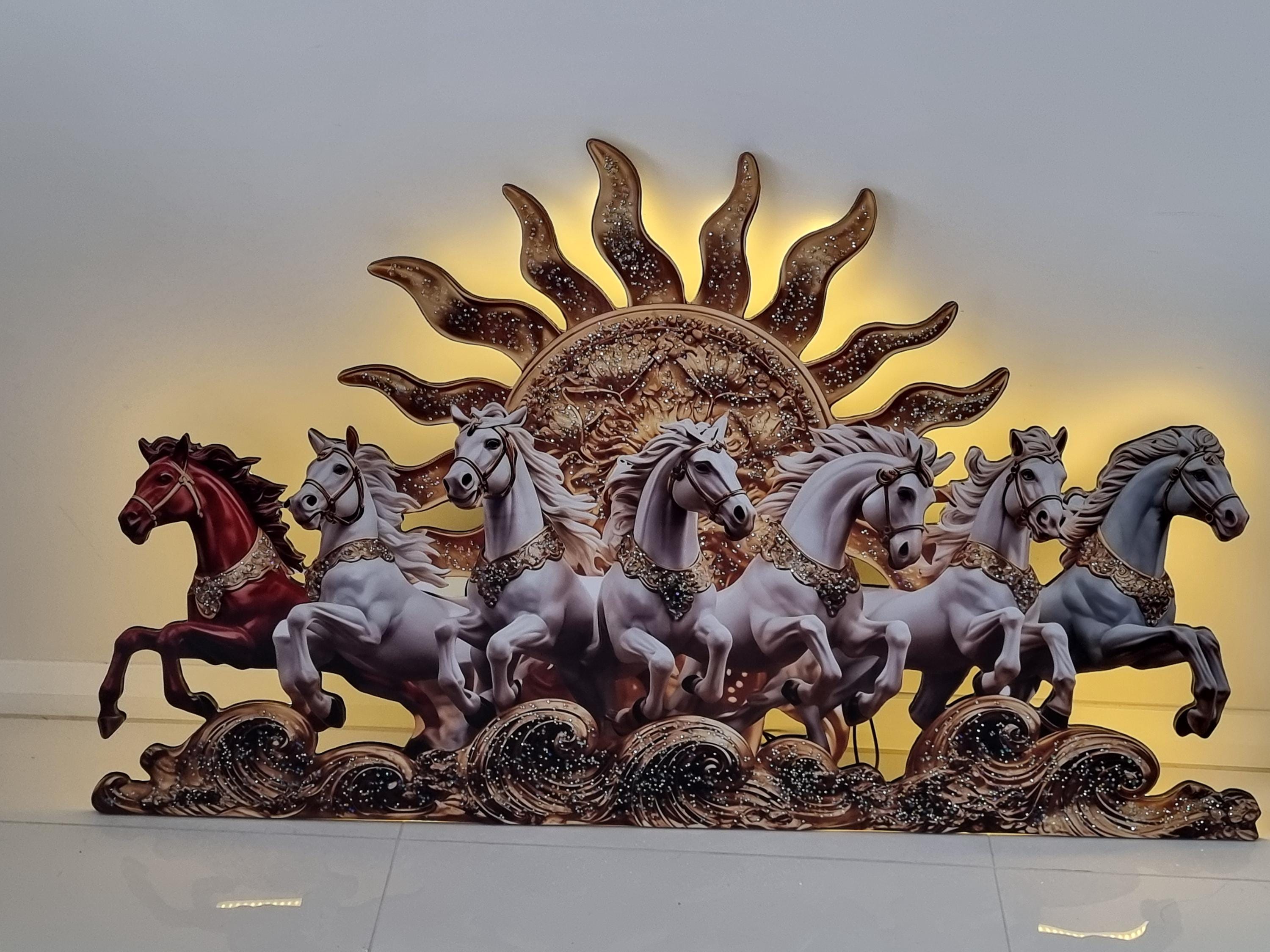 7 Running Horses Crystal Porcelain LED Wall Art - Luxury Home