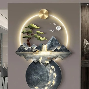 LED Crystal Porcelin 9 Koi fish Wall Art Home decor