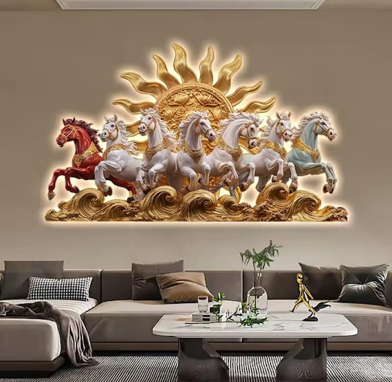 7 Running Horses Crystal Porcelain LED Wall Art - Luxury Home