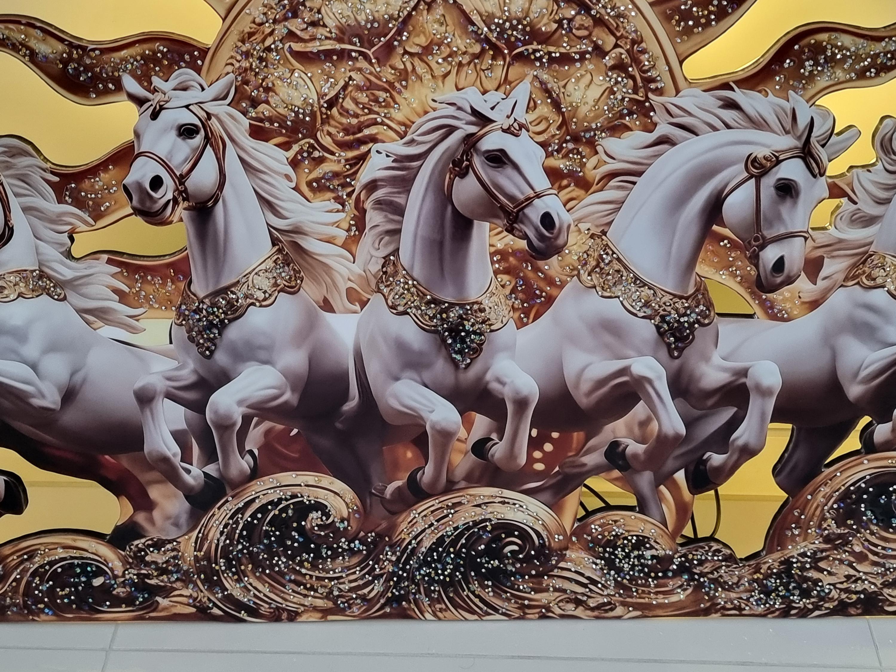 クリスタル　Running Horse 7 Running Horses Crystal Porcelain LED Wall Art - Luxury Home