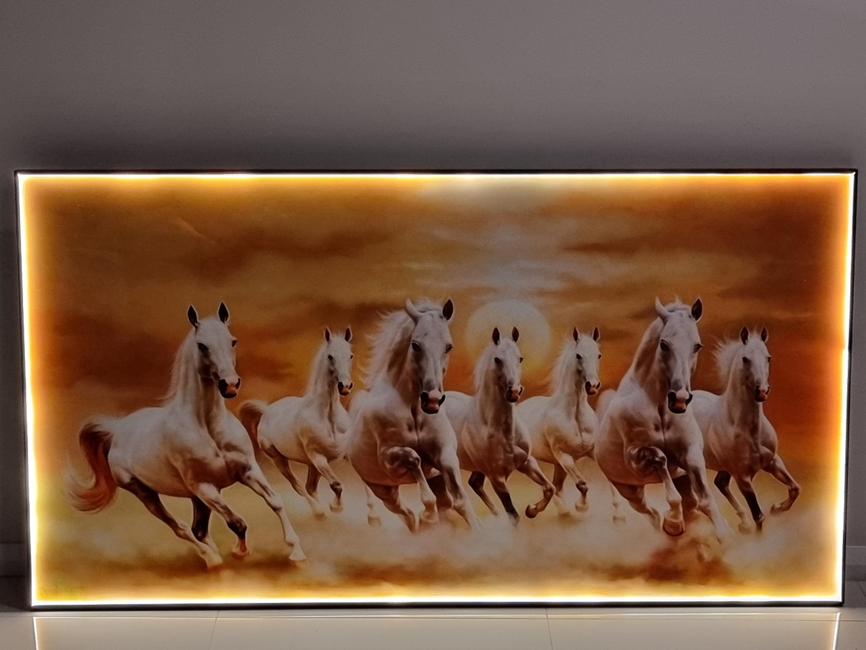 7 Running Horses Crystal Porcelain LED Wall Art - Luxury Home