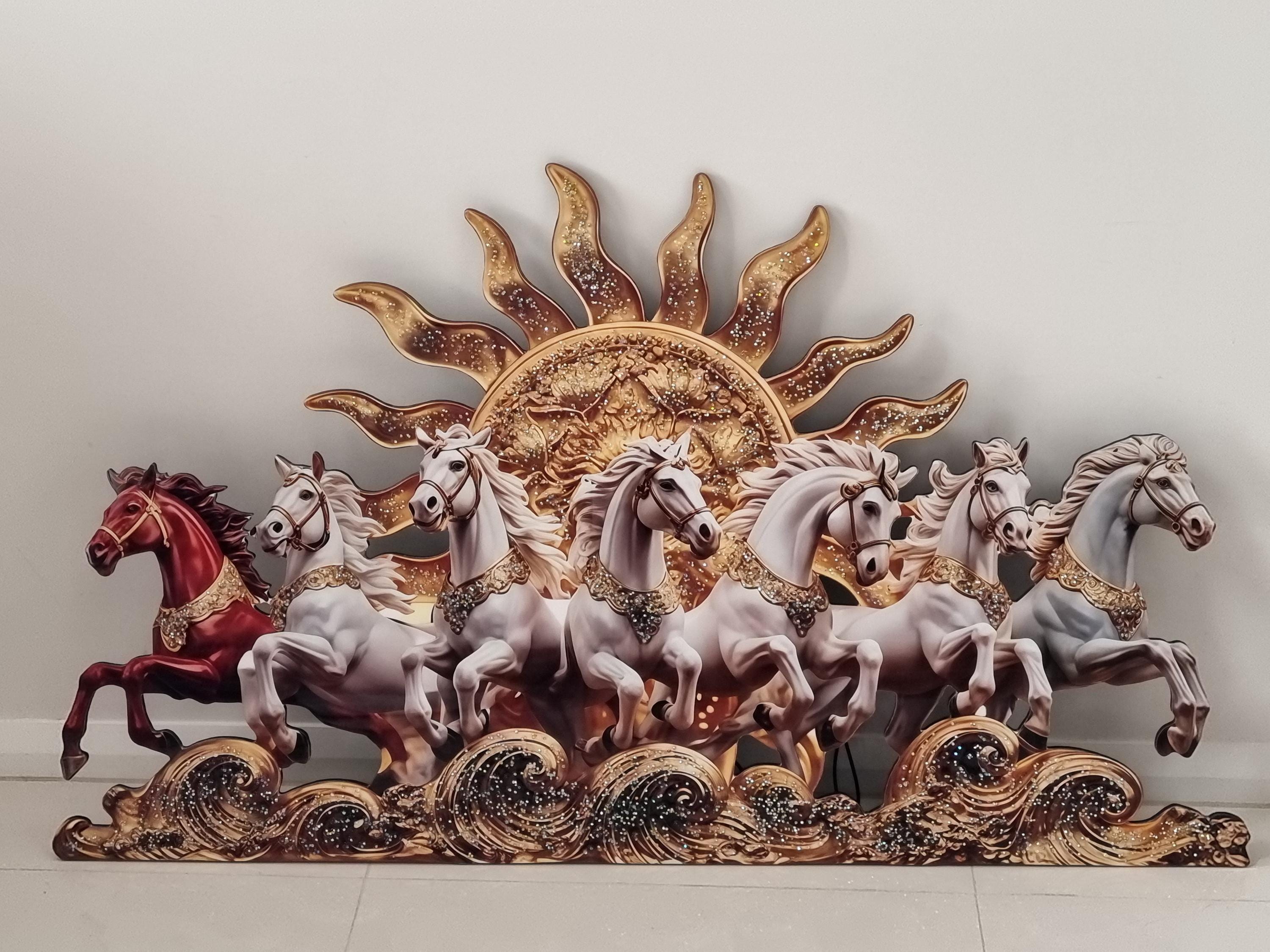 7 Running Horses Crystal Porcelain LED Wall Art - Luxury Home