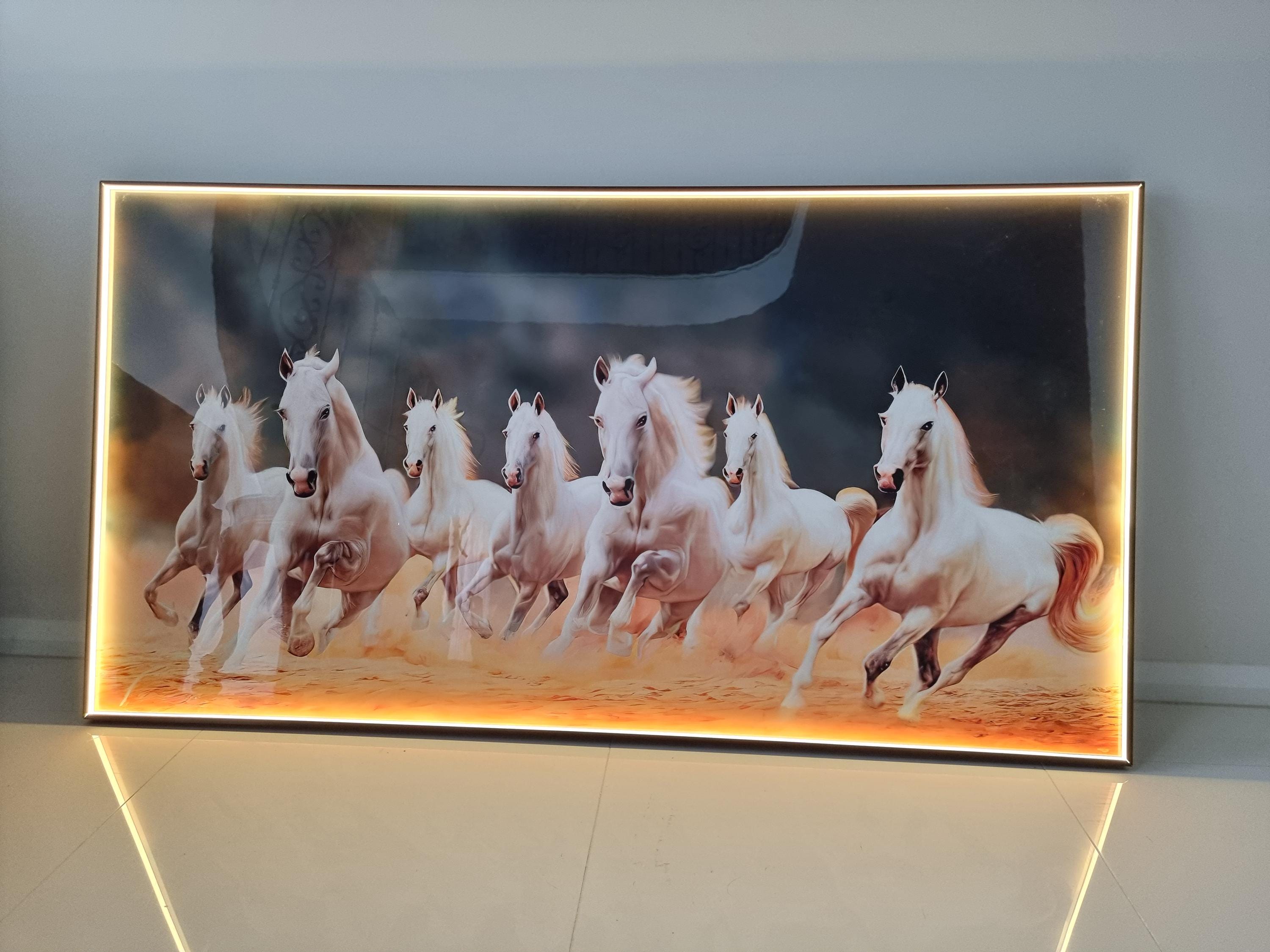 7 Running Horses Crystal Porcelain LED Wall Art - Luxury Home