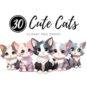 Cute Cat Clipart, Adorable Kittens Clipart for Digital Projects, Digital stickers, Downloadable - Commercial Use 300dpi