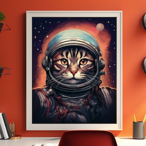 Astronauten Katze, Weltraum-Forscherkatze Wunderliche Astronauten Wandkunst, Interstellare Feline Odyssee Astronauten Katzen Poster