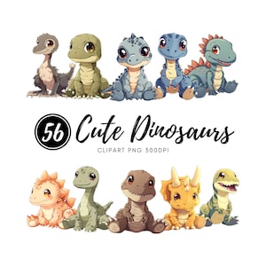 Cute Dinosaur Clipart, Adorable Dinosaurs Clipart for Digital Projects, Digital stickers, Downloadable - Commercial Use 300dpi