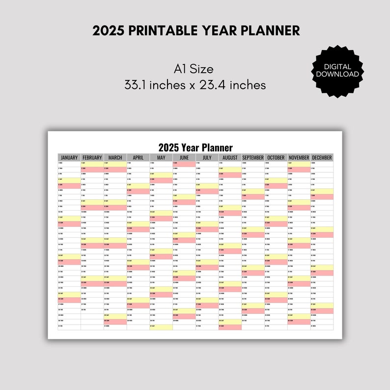 A1 2025 Printable Full Year Planner Family Work Planner Etsy