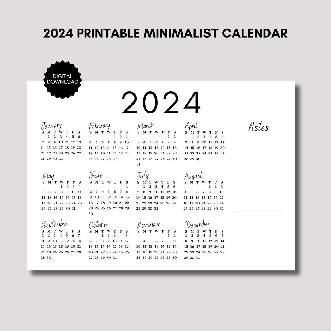2024 Printable Minimalist Desk Calendar, Simple 2024 Yearly Calendar,  Horizontal Office Calendar, 2024 Wall Calendar, One Page Calendar - Etsy