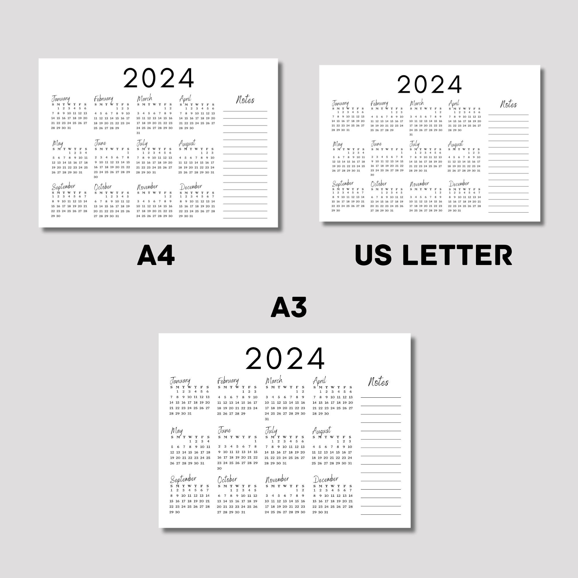 2024 Printable Minimalist Desk Calendar Simple 2024 Yearly - Etsy