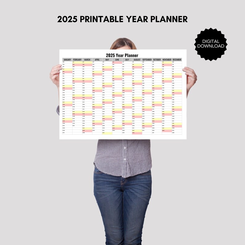 A1 2025 Printable Full Year Planner, Family Work Planner Calendar ...