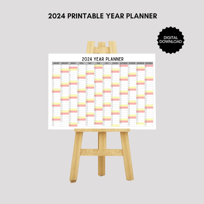 A1 2024 Printable Full Year Planner, Poster Size Year Planner, Big Size