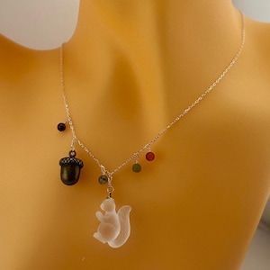Autumn Squirrels and Acorns Necklace with Swarovski