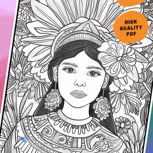 25 fun coloring pages of mexican latin girls, lovely floral printable creative coloring book pages with pretty girls, great vibrant images