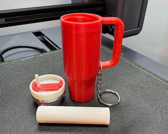 Mini Tumbler Chapstick Holder Keychain – Lip Balm Included – 3D Printed Cup Keychain Gift