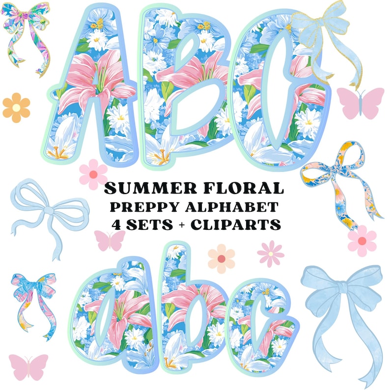 Floral Alphabet Png, Hand Lettered Png, Grandmillenial Png, Summer ...