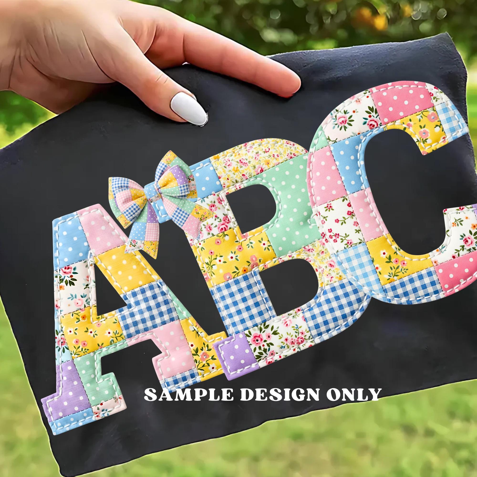 Faux Embroidered Alphabet PNG Bundle, Faux Quilted Patchwork Letters ...