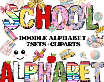 Doodle School Alphabet PNG Bundle: Teacher Clipart (Digital Download)