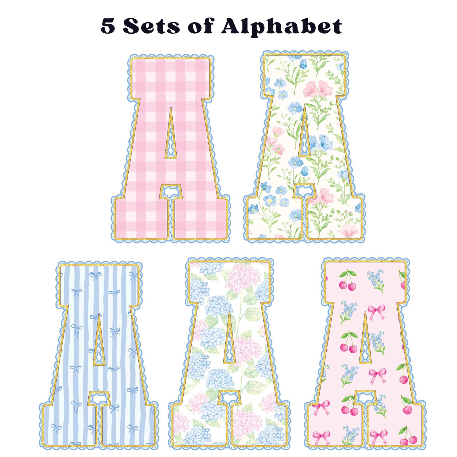 Grandmillennial PNG Alphabet Bundle, Floral Lace Alphabet, Preppy ...