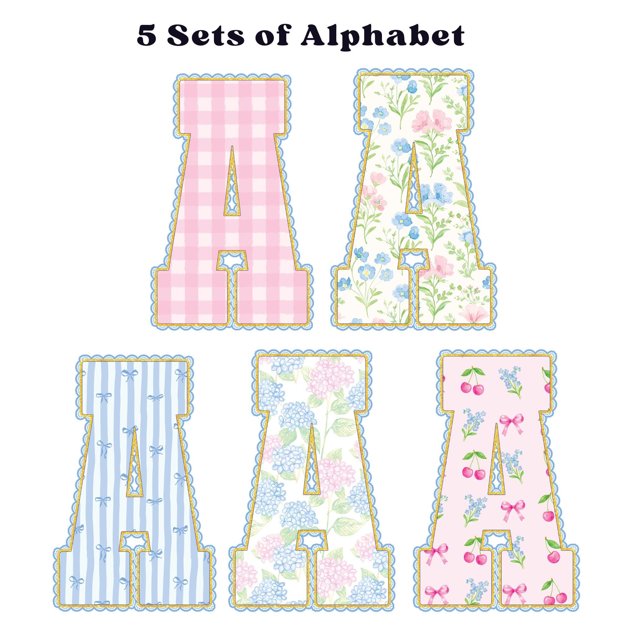 Grandmillennial PNG Alphabet Bundle, Floral Lace Alphabet, Preppy ...