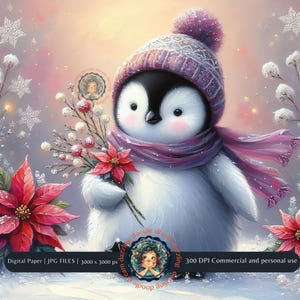 Christmas Penguin, Penguin Clipart, Holiday Penguin, Christmas Clipart, Christmas Images, Winter Scene, Card Making, Scrapbook, Junk Journal