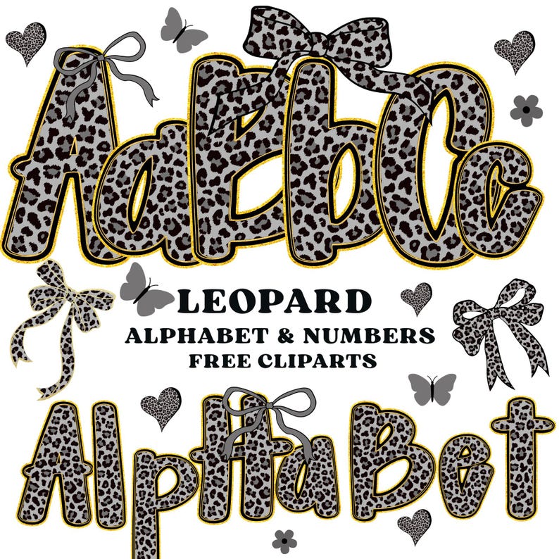 Hand Lettering Guide Numbers Black Leopard Doodle Letters Alphabet PNG Bundle, Leopard Print Letters ...