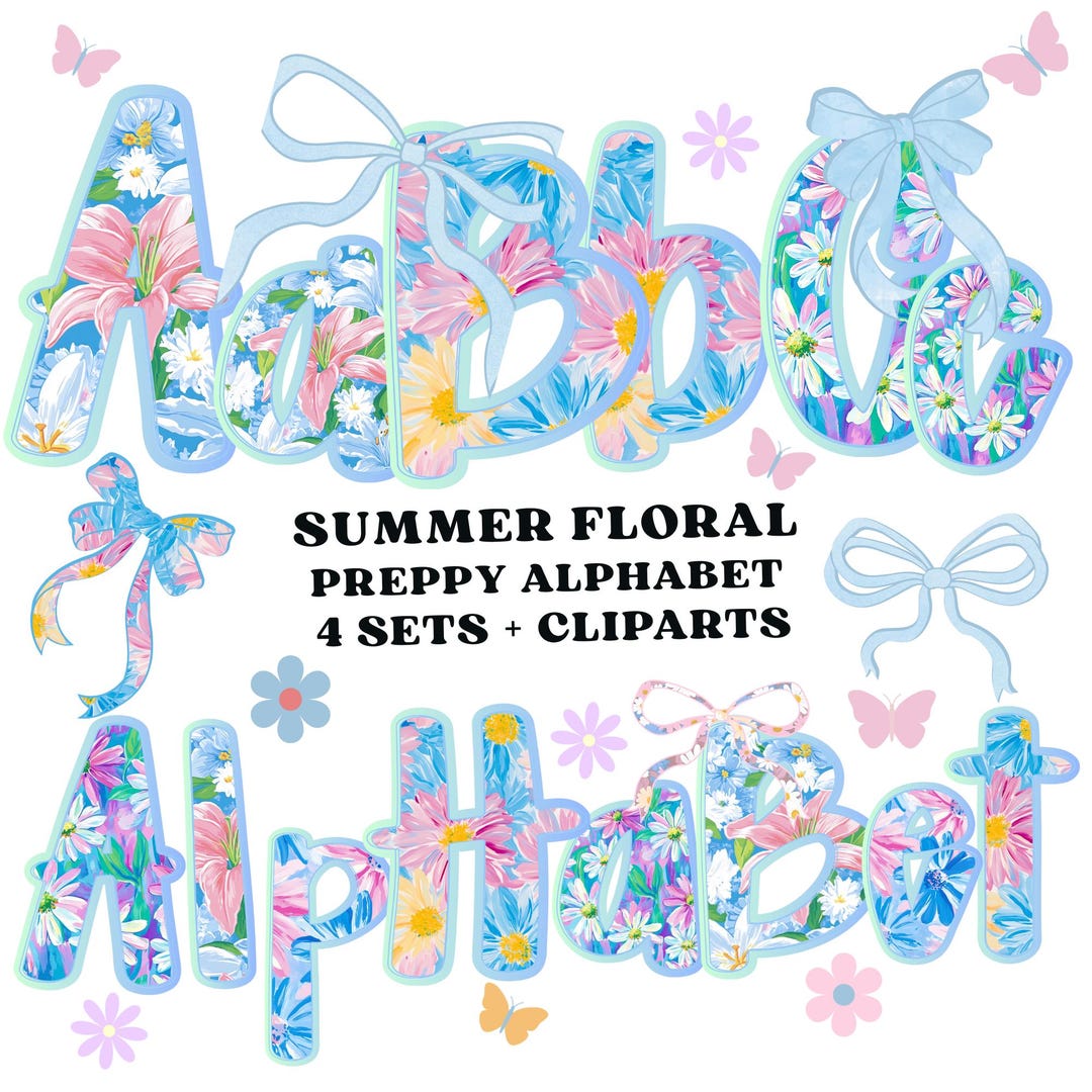 Floral Alphabet Png, Hand Lettered Png, Grandmillenial Png, Summer ...