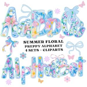 Floral Alphabet Png, Hand Lettered Png, Grandmillenial Png,  Summer Floral Png, Preppy Designs, Vintage Floral Png,Pastel Alphabet,Alphapack