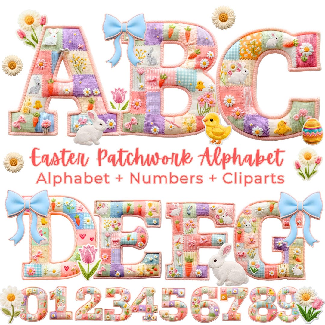 Letter Pattern Easter Easter Patchwork Alphabet PNG, Faux Yarn Easter Alphabet, Cute Spring ...