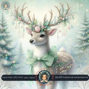 Christmas Reindeer Clipart, 15 JPG Files, Watercolor Reindeer, Pastel Christmas Decor, Digital Paper, Junk Journal, Scrapbook, Sublimation