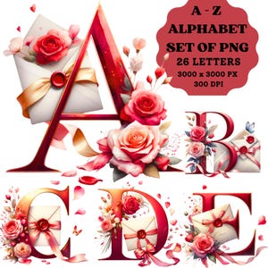 Letra de San Valentín, Alfabeto de San Valentín, Día de San Valentín Png, Clipart de San Valentín, Letras románticas, Cartas de amor, Monograma floral, Clipart del alfabeto