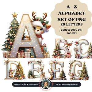 Christmas Alphabet PNG,  Christmas Letters Clipart, Christmas Reindeer, Christmas Sublimation Letters, Christmas Font, Card Making