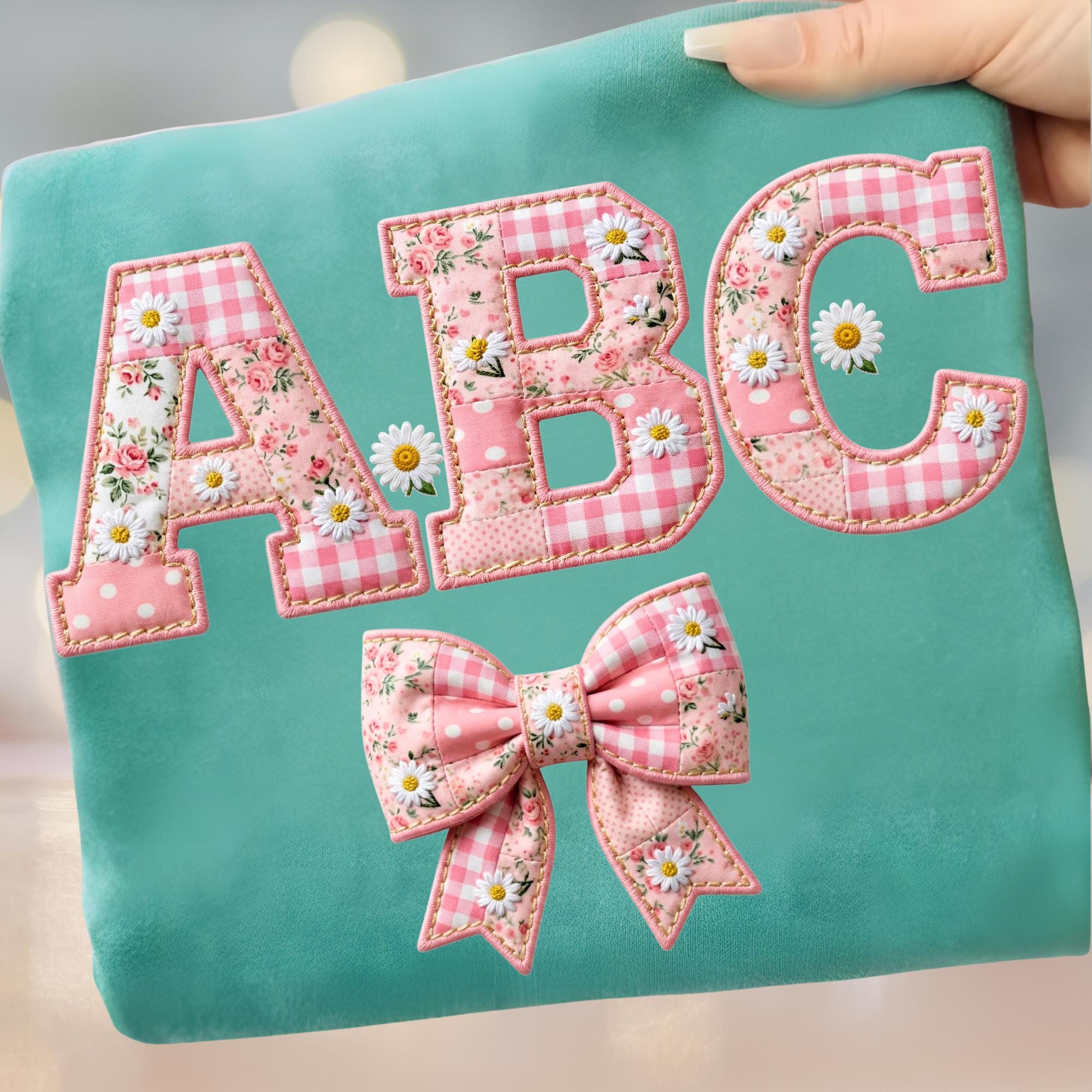 Pink Toile Faux Patchwork Alphabet PNG, Faux Embroidered Quilted ...