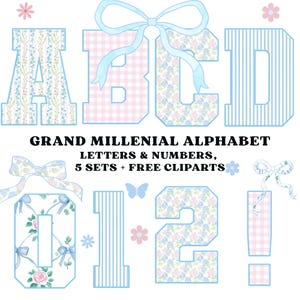 Grandmillenial Png, Floral Alphabet, Preppy Designs, Alphabet Png, Vintage Floral, Hand Lettered, Alphabet Bundle,Floral Png,Pastel Alphabet