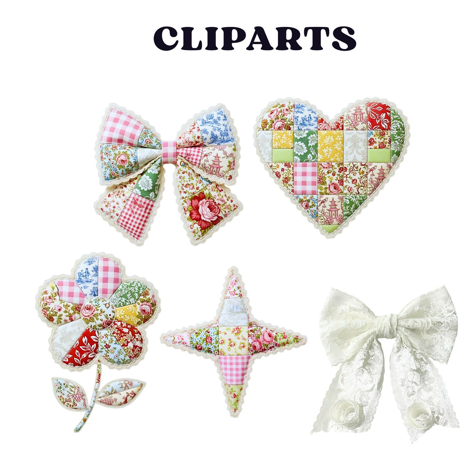 Faux Patchwork Lace Alphabet PNG Bundle, Cottagecore Floral Letters ...
