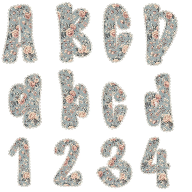 Vintage Floral Lace Alphabet PNG Bundle, Shabby Chic Letters, Retro ...