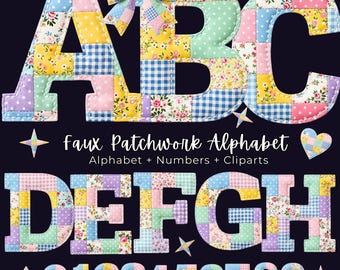 Faux Embroidered Alphabet PNG Bundle, Faux Quilted Patchwork Letters, Preppy Cottagecore Grandma Core Alphabet for Sublimation & DIY Designs