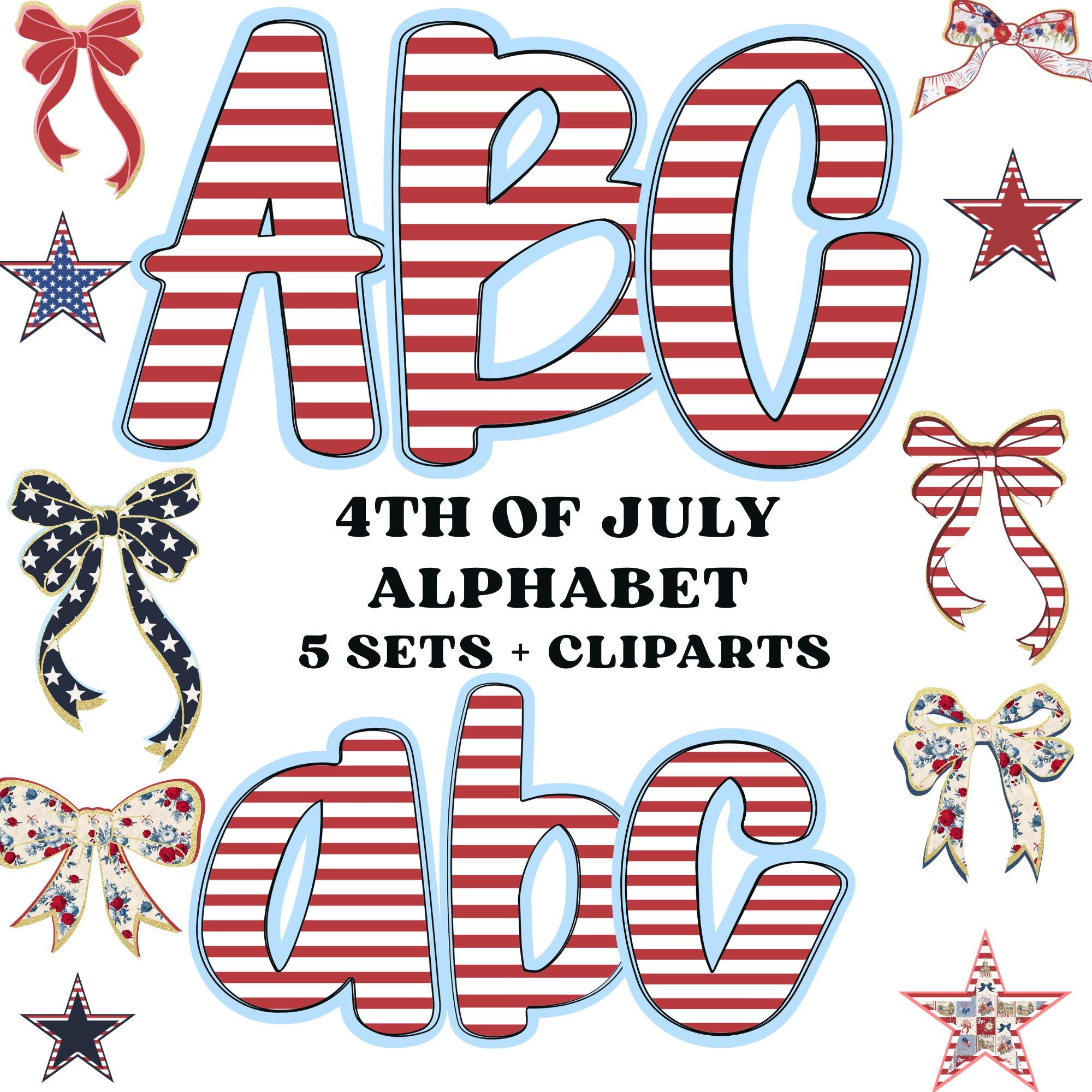 4th of July Alphabet PNG: Patriotic Doodle Letters (digital Download ...