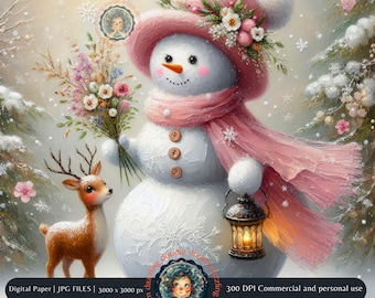 Vintage Christmas Snowman, Christmas Snowman, Holiday Snowman, Christmas Clipart, Christmas Images, Winter Scene, Card Making, Scrapbook
