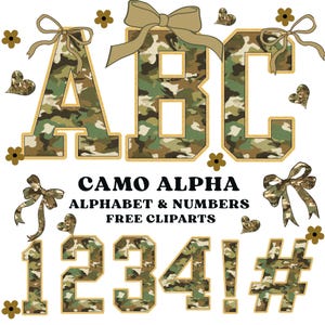 Camo Alphabet PNG Letters and Numbers, Hunting Camouflage Font Clipart for Sublimation,Camo Shirt Designs,Army and Outdoor Crafts,Camouflage