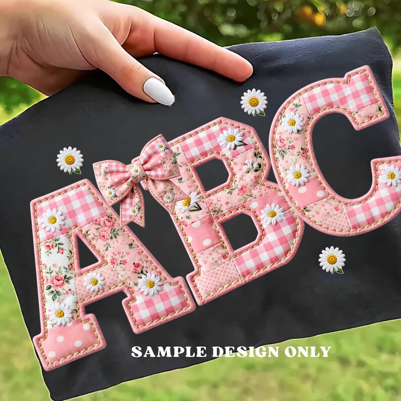 Pink Toile Faux Patchwork Alphabet PNG, Faux Embroidered Quilted ...