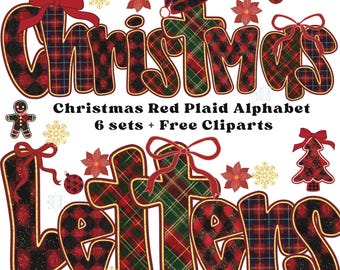 Christmas Red Plaid Alphabet PNG, Buffalo Plaid Letters, Christmas Alphabet Clipart, Glitter Plaid Font, Holiday Letters, Plaid Monogram PNG