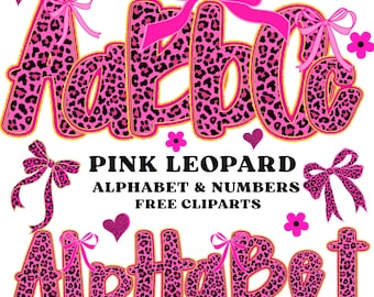 Pink Leopard Alphabet PNG Bundle, Breast Cancer Awareness Letters, Pink Cheetah Print Font,Girly PNG,Sublimation Letters,Pink Ribbon Clipart