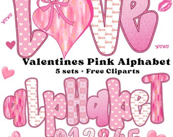 Valentijn alfabet roze letter PNG, liefdesbrief alfabet clipart, schattige Valentijnsdag digitale download