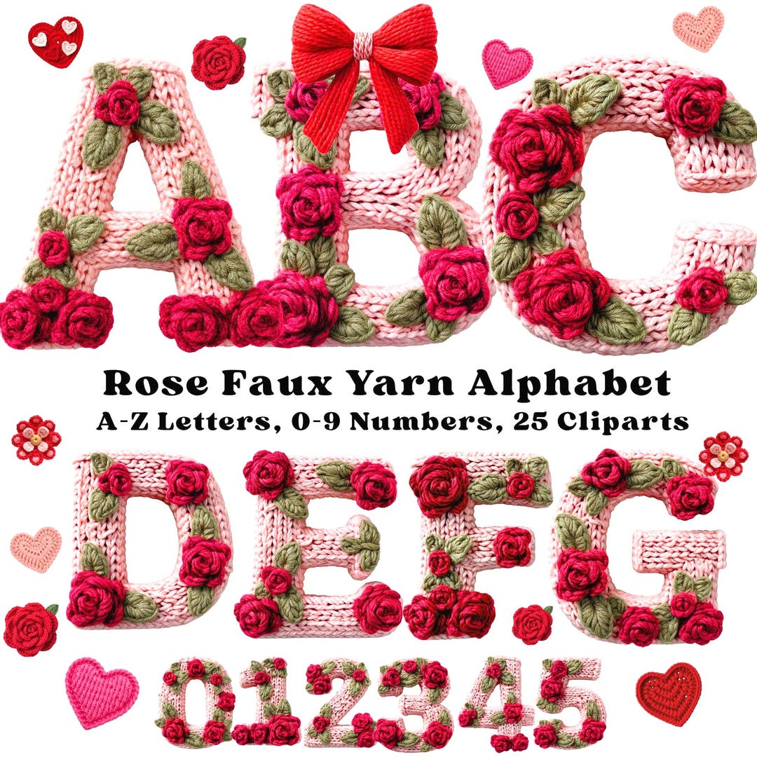 Yarn Letter R Rose Crochet Yarn Alphabet PNG Set, Floral Knit Letters (digital ...