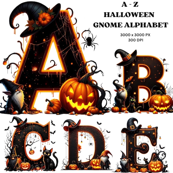Halloween Letters, Halloween Alphabet, Halloween Gnomes, Spooky Letters, Bat Ghost Pumpkin, Alpha Pack Doodle, Spooky Cliparts, Doodle Png