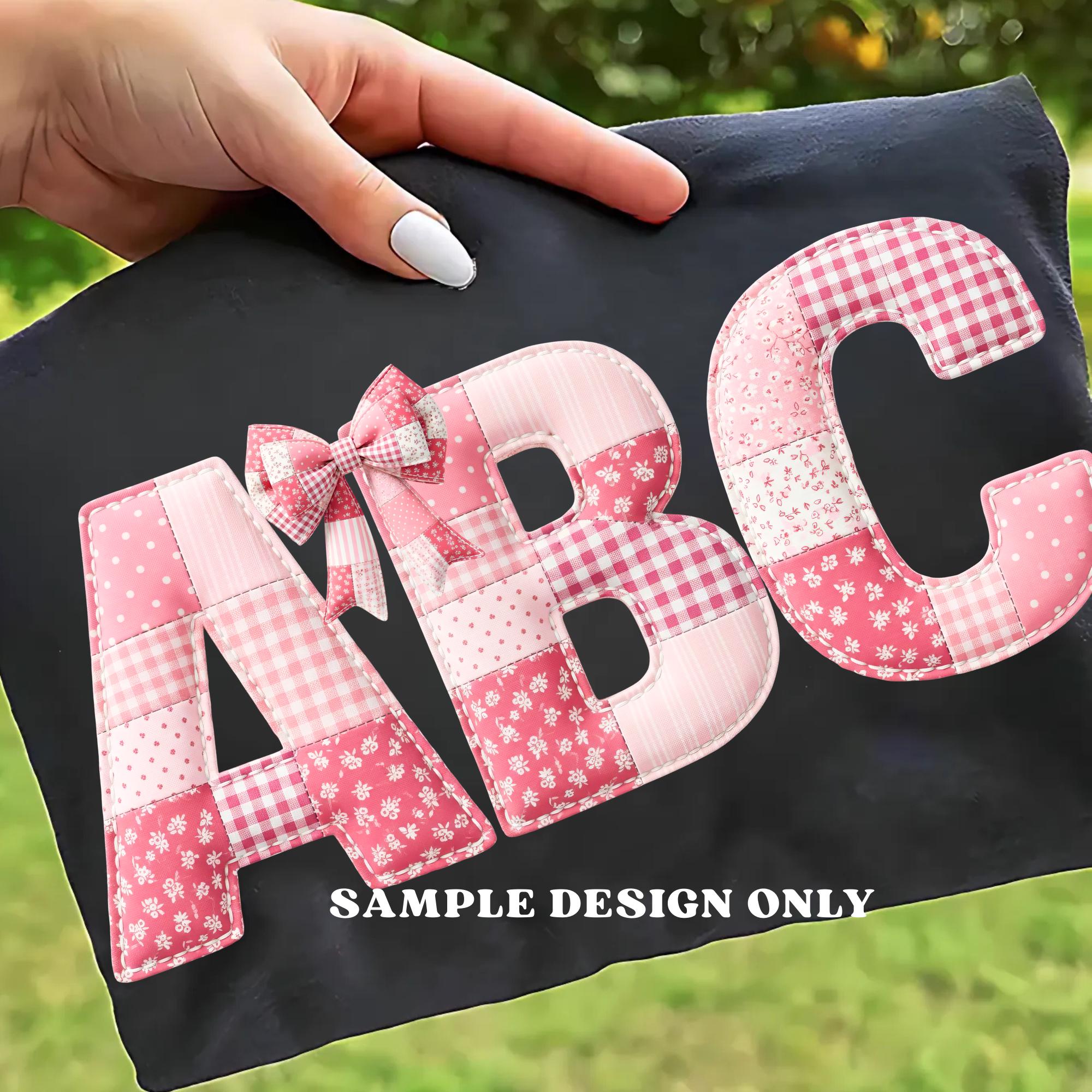 Faux Embroidered Pink Alphabet PNG Bundle, Faux Quilted Patchwork ...