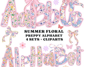 Preppy Floral Png, Floral Alphabet Png, Retro Summer Png, Summer Vibes Png, Grandmillenial Png, Preppy Designs, Vintage Floral,Hand Lettered