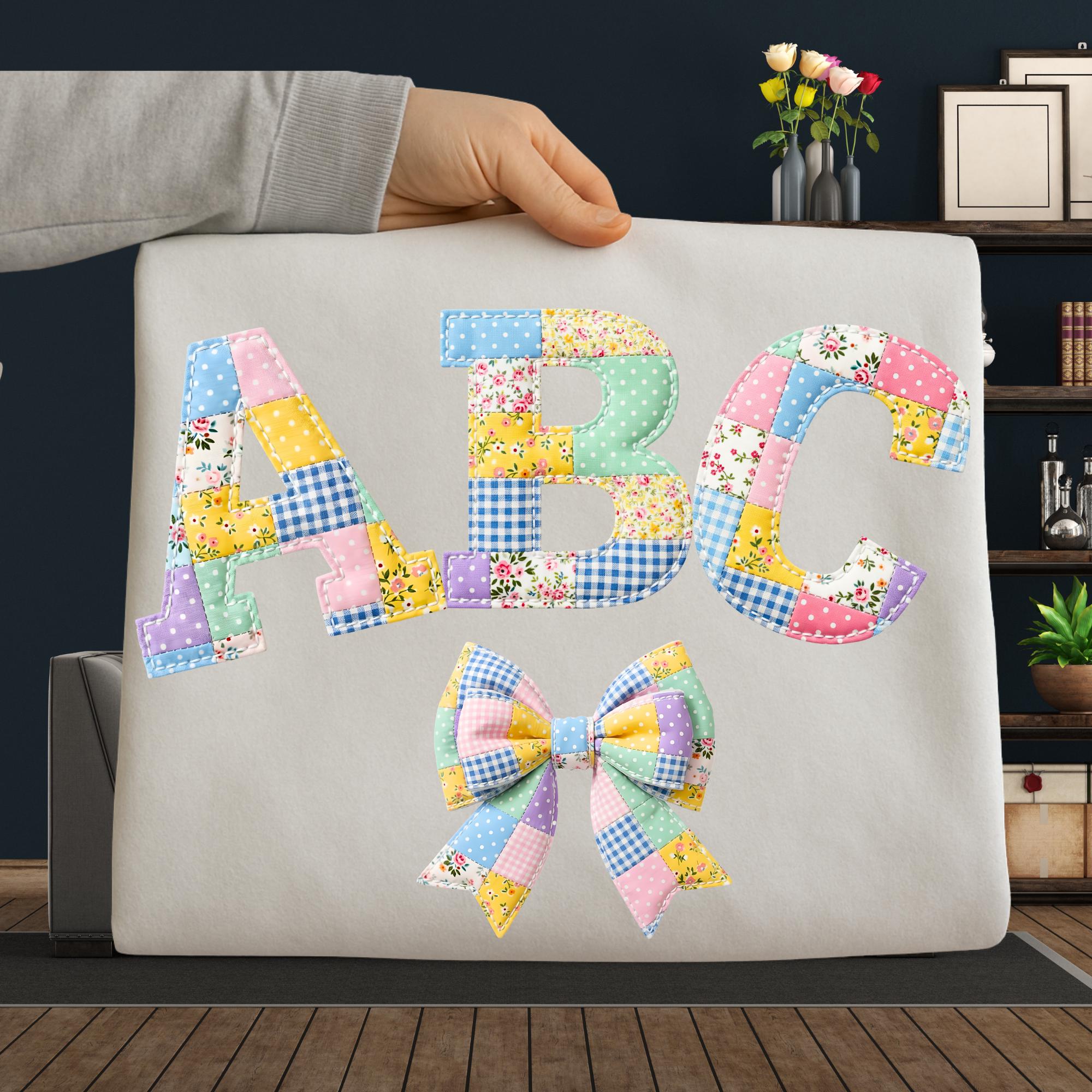 Faux Embroidered Alphabet PNG Bundle, Faux Quilted Patchwork Letters ...